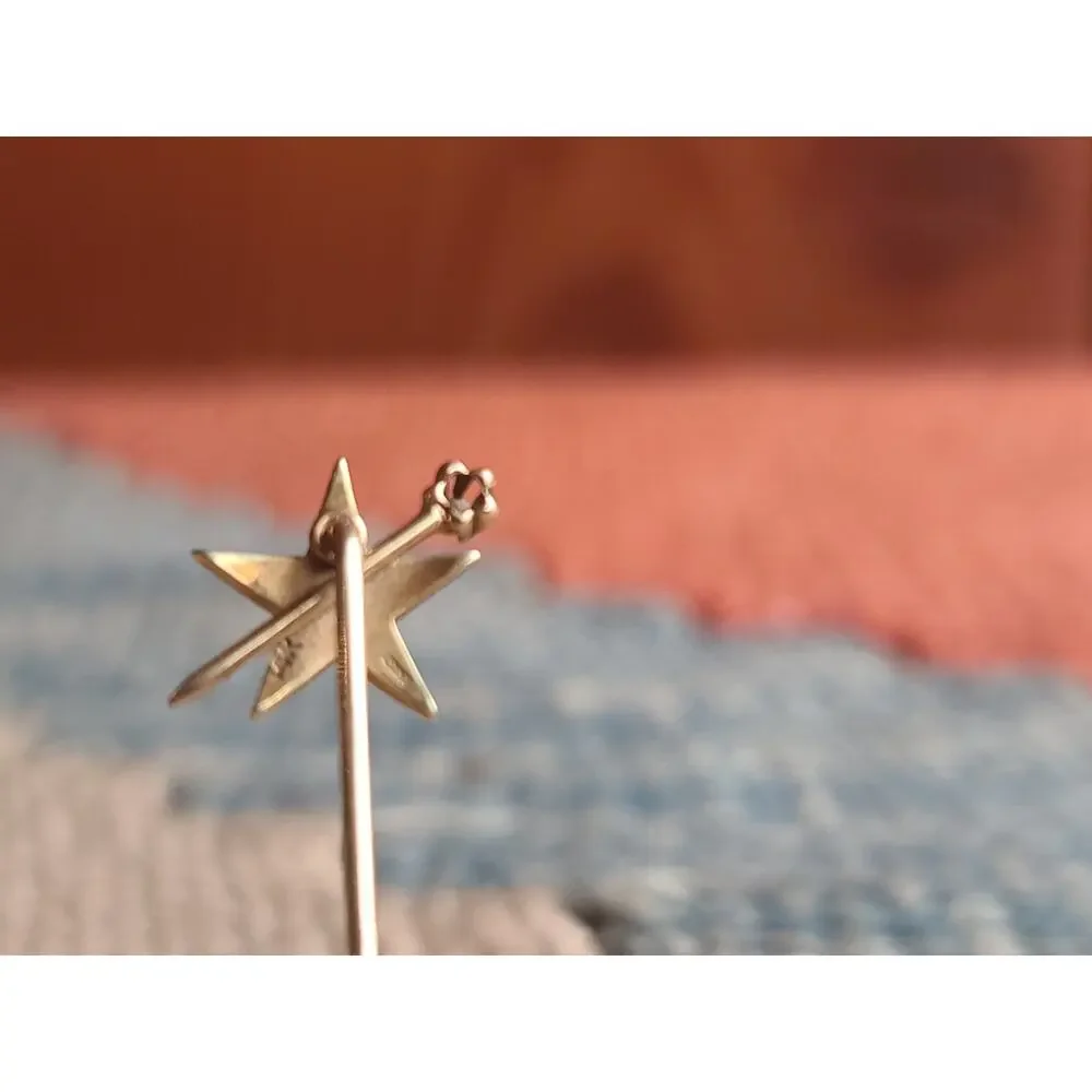 Antique Victorian 14K Gold Pearl & Diamond Starburst Stick Pin – Celestial Star - Picture 6 of 9